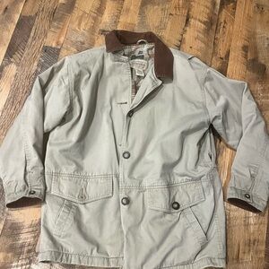 St. John's Bay Khaki Utility Jacket with Brown Collar. Chore coat